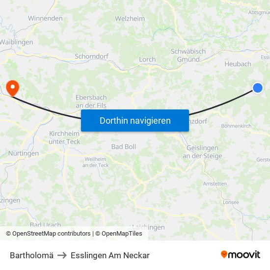 Bartholomä to Esslingen Am Neckar map