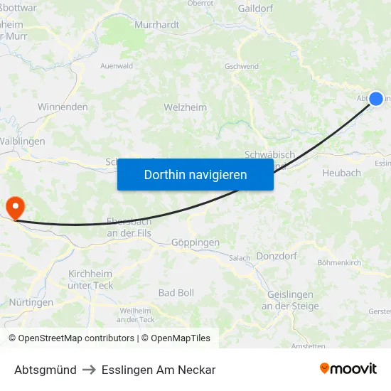 Abtsgmünd to Esslingen Am Neckar map