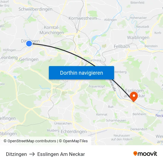Ditzingen to Esslingen Am Neckar map