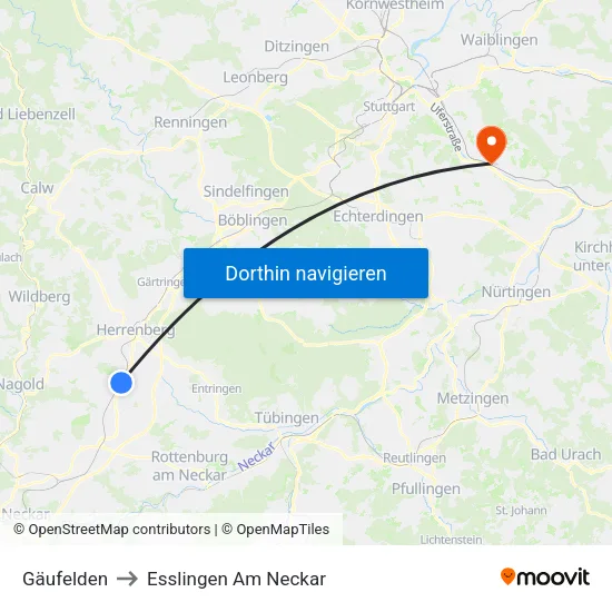 Gäufelden to Esslingen Am Neckar map