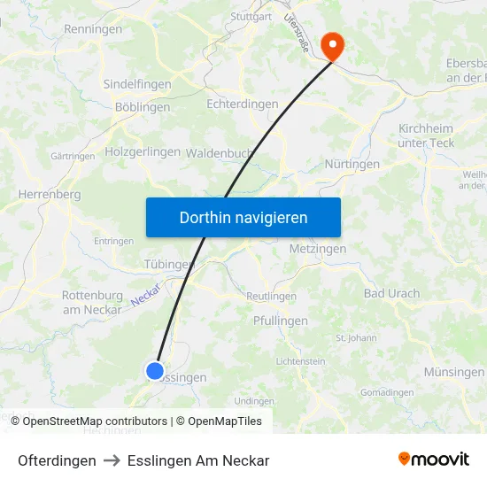 Ofterdingen to Esslingen Am Neckar map