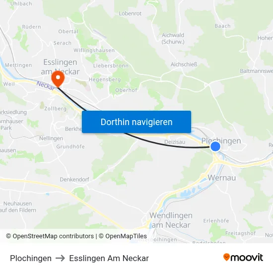 Plochingen to Esslingen Am Neckar map