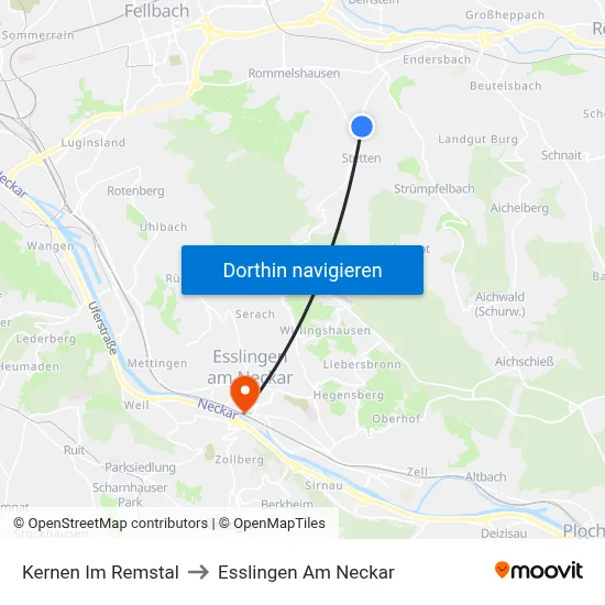Kernen Im Remstal to Esslingen Am Neckar map