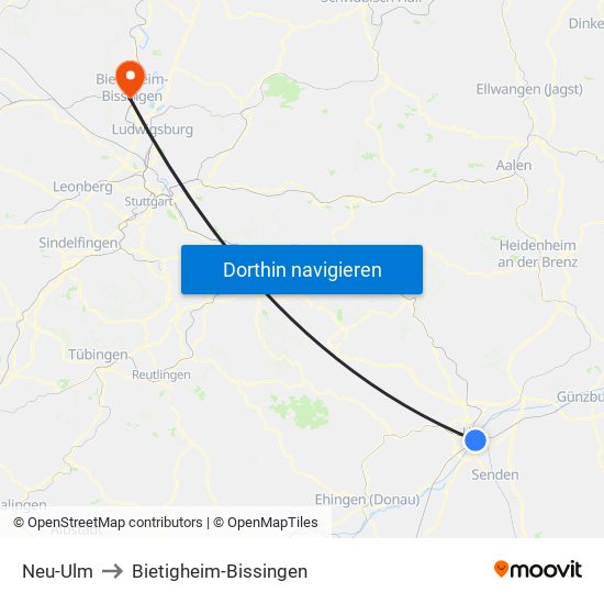 Neu-Ulm to Bietigheim-Bissingen map