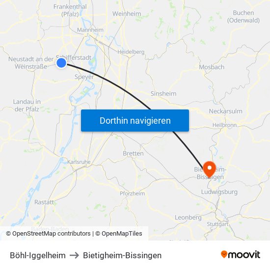 Böhl-Iggelheim to Bietigheim-Bissingen map