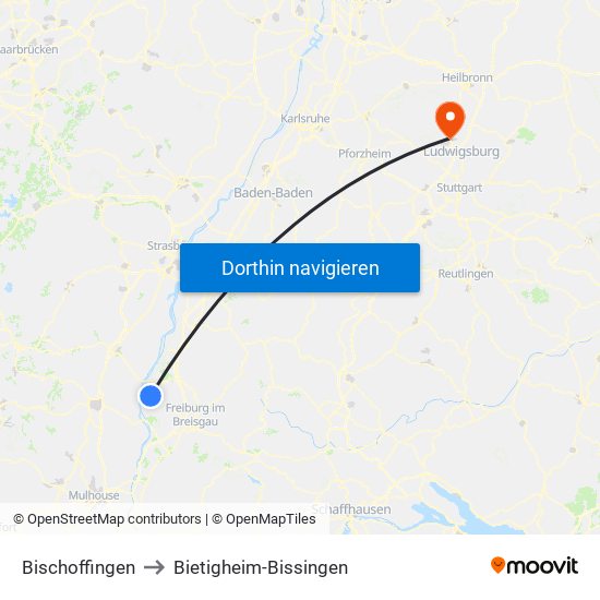 Bischoffingen to Bietigheim-Bissingen map