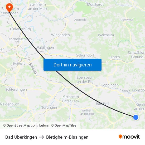 Bad Überkingen to Bietigheim-Bissingen map
