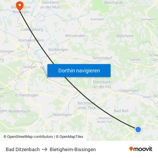 Bad Ditzenbach to Bietigheim-Bissingen map