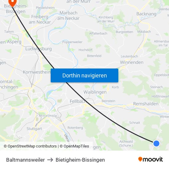 Baltmannsweiler to Bietigheim-Bissingen map