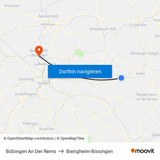 Böbingen An Der Rems to Bietigheim-Bissingen map