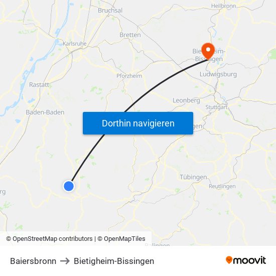 Baiersbronn to Bietigheim-Bissingen map