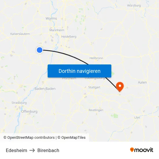 Edesheim to Birenbach map