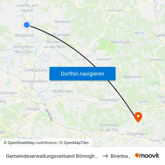 Gemeindeverwaltungsverband Bönnigheim to Birenbach map