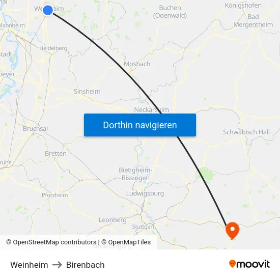 Weinheim to Birenbach map
