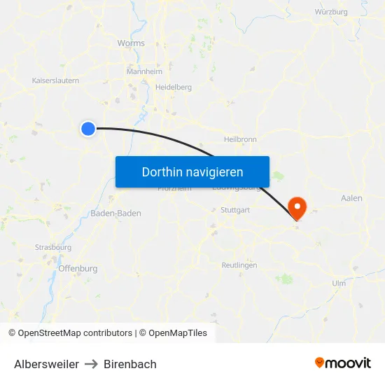 Albersweiler to Birenbach map