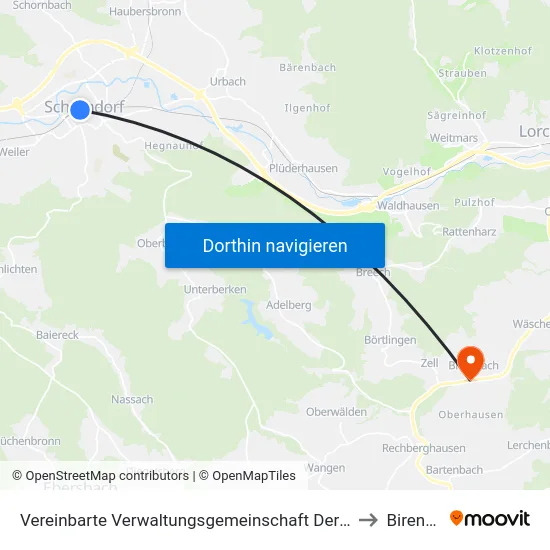 Vereinbarte Verwaltungsgemeinschaft Der Stadt Schorndorf to Birenbach map