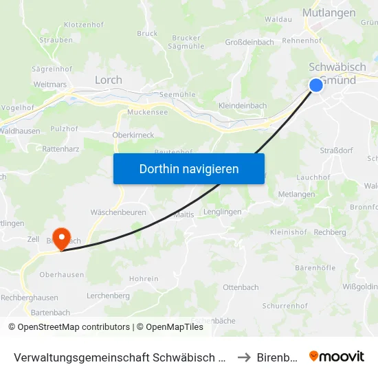 Verwaltungsgemeinschaft Schwäbisch Gmünd to Birenbach map