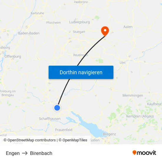 Engen to Birenbach map