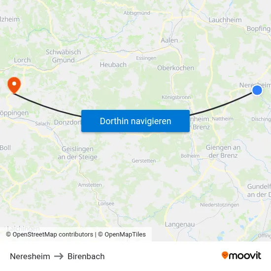 Neresheim to Birenbach map