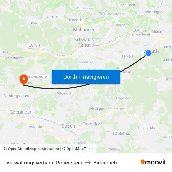 Verwaltungsverband Rosenstein to Birenbach map