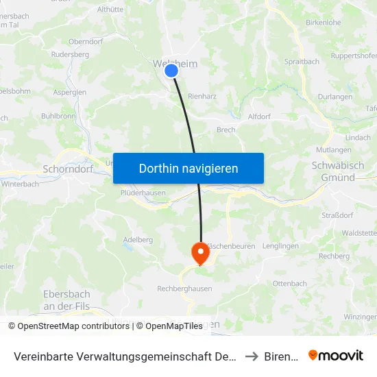 Vereinbarte Verwaltungsgemeinschaft Der Stadt Welzheim to Birenbach map
