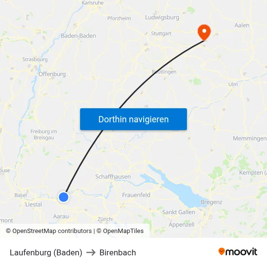 Laufenburg (Baden) to Birenbach map