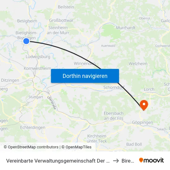 Vereinbarte Verwaltungsgemeinschaft Der Stadt Bietigheim-Bissingen to Birenbach map