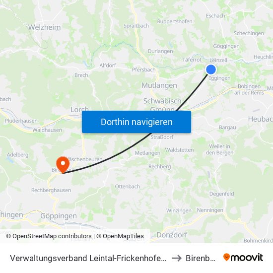 Verwaltungsverband Leintal-Frickenhofer Höhe to Birenbach map