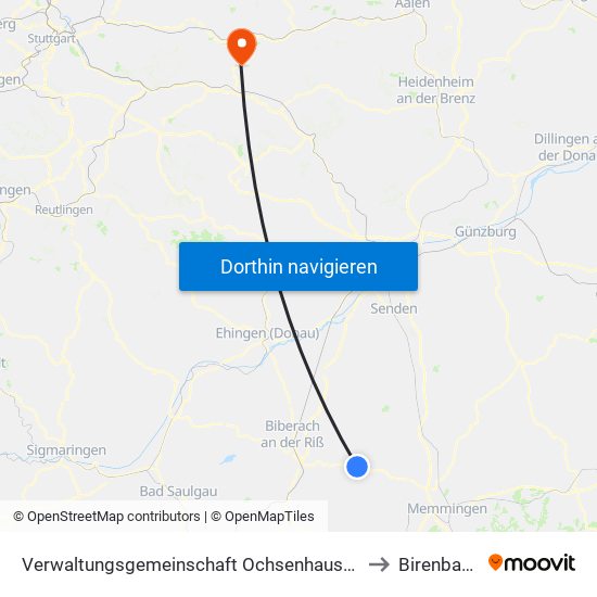 Verwaltungsgemeinschaft Ochsenhausen to Birenbach map