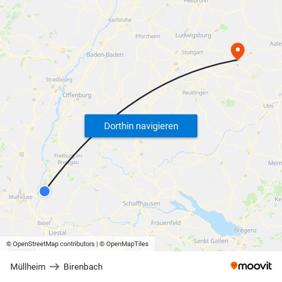 Müllheim to Birenbach map