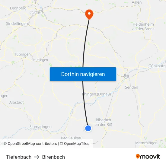 Tiefenbach to Birenbach map