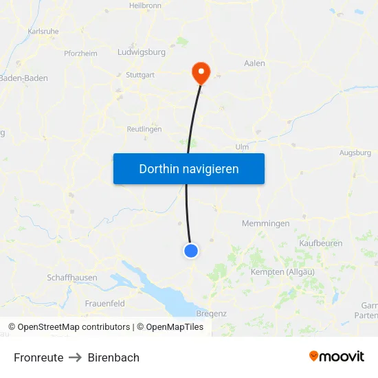 Fronreute to Birenbach map