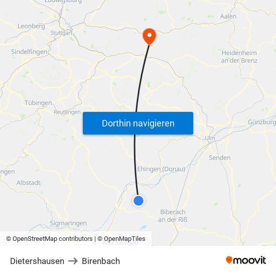Dietershausen to Birenbach map