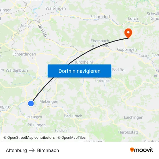 Altenburg to Birenbach map