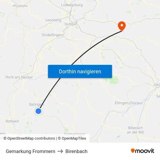 Gemarkung Frommern to Birenbach map