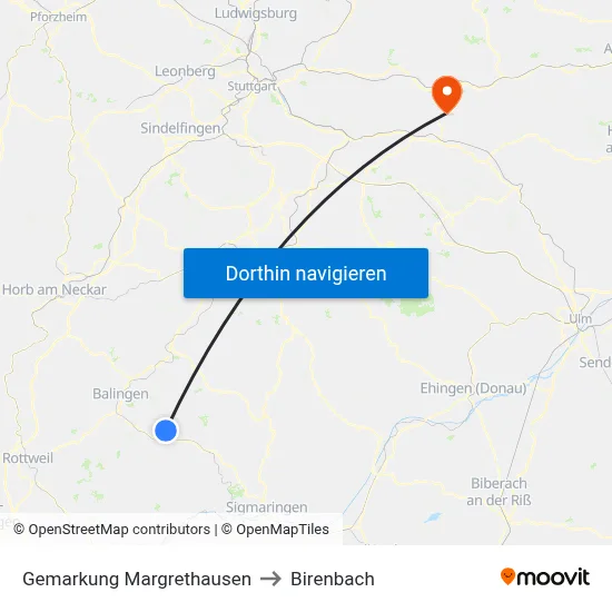 Gemarkung Margrethausen to Birenbach map
