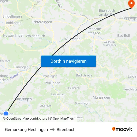 Gemarkung Hechingen to Birenbach map
