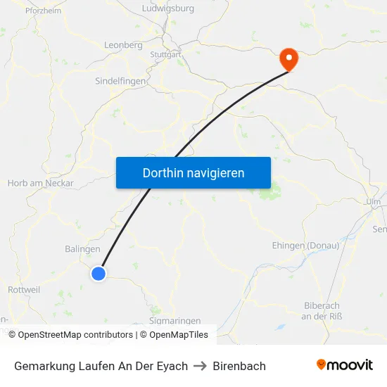 Gemarkung Laufen An Der Eyach to Birenbach map