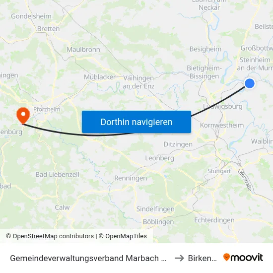 Gemeindeverwaltungsverband Marbach am Neckar to Birkenfeld map
