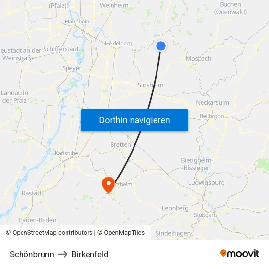 Schönbrunn to Birkenfeld map