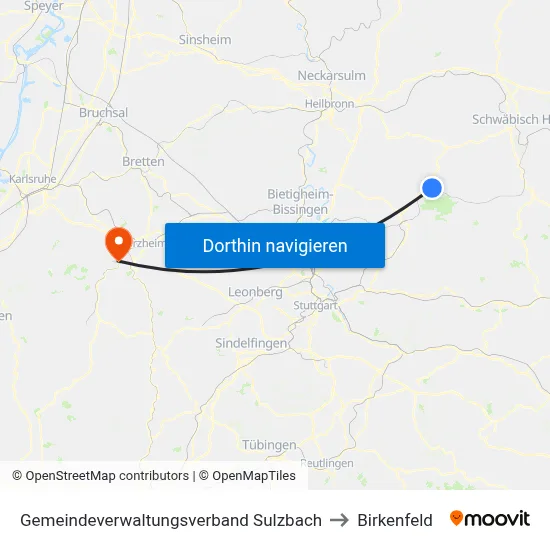 Gemeindeverwaltungsverband Sulzbach to Birkenfeld map