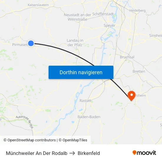 Münchweiler An Der Rodalb to Birkenfeld map
