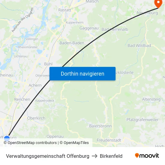 Verwaltungsgemeinschaft Offenburg to Birkenfeld map