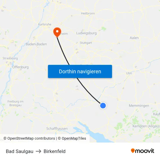 Bad Saulgau to Birkenfeld map