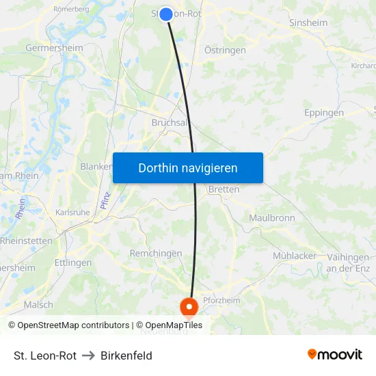 St. Leon-Rot to Birkenfeld map