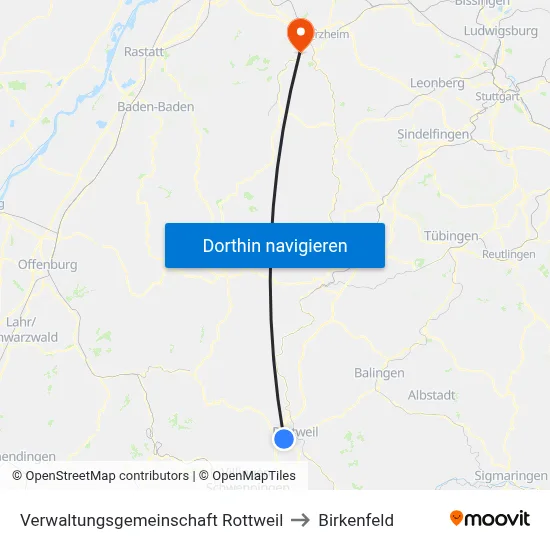 Verwaltungsgemeinschaft Rottweil to Birkenfeld map