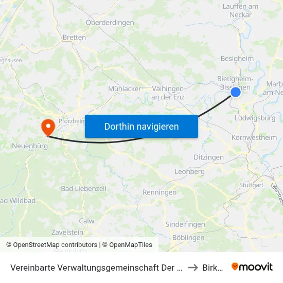 Vereinbarte Verwaltungsgemeinschaft Der Stadt Bietigheim-Bissingen to Birkenfeld map