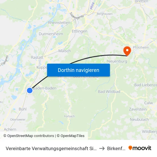 Vereinbarte Verwaltungsgemeinschaft Sinzheim to Birkenfeld map