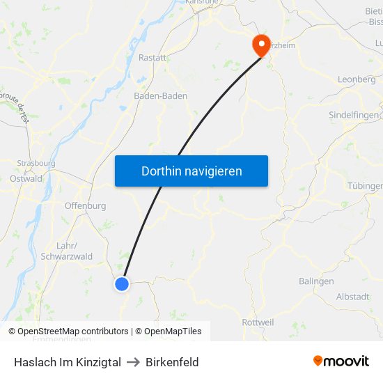 Haslach Im Kinzigtal to Birkenfeld map