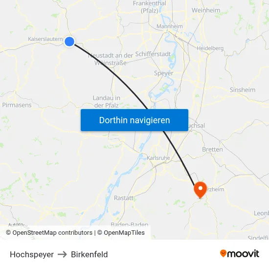 Hochspeyer to Birkenfeld map